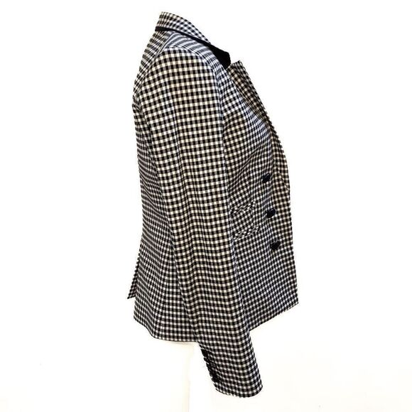 Veronica Beard Cottage Double Breasted Blazer Gingham Size 2 Black White Jacket - Picture 6 of 11